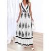 imagePRETTYGARDEN Womens Floral Maxi Dress 2026 Sleeveless Vneck Belt Ruffle Long Dresses Boho Summer Beach Vacation ClothesWhite Black Flower