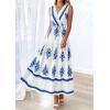 imagePRETTYGARDEN Womens Floral Maxi Dress 2026 Sleeveless Vneck Belt Ruffle Long Dresses Boho Summer Beach Vacation ClothesWhite Blue Flower