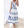 imagePRETTYGARDEN Womens Floral Maxi Dress 2026 Sleeveless Vneck Belt Ruffle Long Dresses Boho Summer Beach Vacation ClothesWhite Blue Flower
