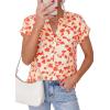 imagePRETTYGARDEN Womens Floral Print Short Sleeve Summer Tops 2026 Trendy V Neck Loose Boho Shirts Casual Work BlousesLight Apricot Orange Flower