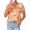 imagePRETTYGARDEN Womens Floral Print Short Sleeve Summer Tops 2026 Trendy V Neck Loose Boho Shirts Casual Work BlousesOrange
