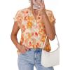 imagePRETTYGARDEN Womens Floral Print Short Sleeve Summer Tops 2026 Trendy V Neck Loose Boho Shirts Casual Work BlousesOrange