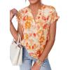 imagePRETTYGARDEN Womens Floral Print Short Sleeve Summer Tops 2026 Trendy V Neck Loose Boho Shirts Casual Work BlousesOrange