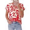 imagePRETTYGARDEN Womens Floral Print Short Sleeve Summer Tops 2026 Trendy V Neck Loose Boho Shirts Casual Work BlousesRed