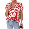 imagePRETTYGARDEN Womens Floral Print Short Sleeve Summer Tops 2026 Trendy V Neck Loose Boho Shirts Casual Work BlousesRed