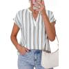 imagePRETTYGARDEN Womens Floral Print Short Sleeve Summer Tops 2026 Trendy V Neck Loose Boho Shirts Casual Work BlousesStriped White Red Brown