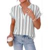 imagePRETTYGARDEN Womens Floral Print Short Sleeve Summer Tops 2026 Trendy V Neck Loose Boho Shirts Casual Work BlousesStriped White Red Brown