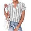 imagePRETTYGARDEN Womens Floral Print Short Sleeve Summer Tops 2026 Trendy V Neck Loose Boho Shirts Casual Work BlousesStriped White Red Brown