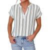 imagePRETTYGARDEN Womens Floral Print Short Sleeve Summer Tops 2026 Trendy V Neck Loose Boho Shirts Casual Work BlousesStriped White Red Brown