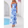 imagePRETTYGARDEN Womens Formal Cocktail Maxi Dresses 2026 Summer Off Shoulder Floral Mesh Bodycon Spring Wedding Guest DressFloral Blue