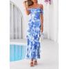 imagePRETTYGARDEN Womens Formal Cocktail Maxi Dresses 2026 Summer Off Shoulder Floral Mesh Bodycon Spring Wedding Guest DressFloral Blue