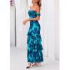 imagePRETTYGARDEN Womens Formal Cocktail Maxi Dresses 2026 Summer Off Shoulder Floral Mesh Bodycon Spring Wedding Guest DressFloral Blue Green