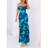imagePRETTYGARDEN Womens Formal Cocktail Maxi Dresses 2026 Summer Off Shoulder Floral Mesh Bodycon Spring Wedding Guest DressFloral Blue Green