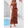 imagePRETTYGARDEN Womens Formal Cocktail Maxi Dresses 2026 Summer Off Shoulder Floral Mesh Bodycon Spring Wedding Guest DressFloral Brown