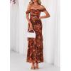 imagePRETTYGARDEN Womens Formal Cocktail Maxi Dresses 2026 Summer Off Shoulder Floral Mesh Bodycon Spring Wedding Guest DressFloral Brown