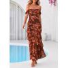 imagePRETTYGARDEN Womens Formal Cocktail Maxi Dresses 2026 Summer Off Shoulder Floral Mesh Bodycon Spring Wedding Guest DressFloral Brown