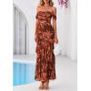 imagePRETTYGARDEN Womens Formal Cocktail Maxi Dresses 2026 Summer Off Shoulder Floral Mesh Bodycon Spring Wedding Guest DressFloral Brown