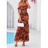 imagePRETTYGARDEN Womens Formal Cocktail Maxi Dresses 2026 Summer Off Shoulder Floral Mesh Bodycon Spring Wedding Guest DressFloral Brown