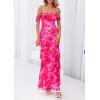 imagePRETTYGARDEN Womens Formal Cocktail Maxi Dresses 2026 Summer Off Shoulder Floral Mesh Bodycon Spring Wedding Guest DressFloral Pink