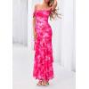 imagePRETTYGARDEN Womens Formal Cocktail Maxi Dresses 2026 Summer Off Shoulder Floral Mesh Bodycon Spring Wedding Guest DressFloral Pink