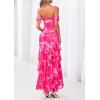 imagePRETTYGARDEN Womens Formal Cocktail Maxi Dresses 2026 Summer Off Shoulder Floral Mesh Bodycon Spring Wedding Guest DressFloral Pink