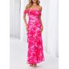 imagePRETTYGARDEN Womens Formal Cocktail Maxi Dresses 2026 Summer Off Shoulder Floral Mesh Bodycon Spring Wedding Guest DressFloral Pink