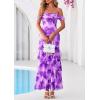 imagePRETTYGARDEN Womens Formal Cocktail Maxi Dresses 2026 Summer Off Shoulder Floral Mesh Bodycon Spring Wedding Guest DressFloral Purple