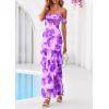 imagePRETTYGARDEN Womens Formal Cocktail Maxi Dresses 2026 Summer Off Shoulder Floral Mesh Bodycon Spring Wedding Guest DressFloral Purple