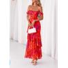 imagePRETTYGARDEN Womens Formal Cocktail Maxi Dresses 2026 Summer Off Shoulder Floral Mesh Bodycon Spring Wedding Guest DressFloral Red