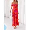 imagePRETTYGARDEN Womens Formal Cocktail Maxi Dresses 2026 Summer Off Shoulder Floral Mesh Bodycon Spring Wedding Guest DressFloral Red