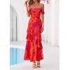 imagePRETTYGARDEN Womens Formal Cocktail Maxi Dresses 2026 Summer Off Shoulder Floral Mesh Bodycon Spring Wedding Guest DressFloral Red