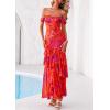 imagePRETTYGARDEN Womens Formal Cocktail Maxi Dresses 2026 Summer Off Shoulder Floral Mesh Bodycon Spring Wedding Guest DressFloral Red
