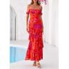 imagePRETTYGARDEN Womens Formal Cocktail Maxi Dresses 2026 Summer Off Shoulder Floral Mesh Bodycon Spring Wedding Guest DressFloral Red
