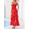 imagePRETTYGARDEN Womens Formal Cocktail Maxi Dresses 2026 Summer Off Shoulder Floral Mesh Bodycon Spring Wedding Guest DressFloral Red