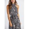 imagePRETTYGARDEN Womens Halter Neck Floral Long Maxi Dress Casual Sleeveless Backless Dresses Loose Ruffle Sundress with BeltBlack Leopard