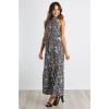 imagePRETTYGARDEN Womens Halter Neck Floral Long Maxi Dress Casual Sleeveless Backless Dresses Loose Ruffle Sundress with BeltBlack Leopard