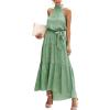 imagePRETTYGARDEN Womens Halter Neck Floral Long Maxi Dress Casual Sleeveless Backless Dresses Loose Ruffle Sundress with BeltGreen