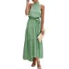 imagePRETTYGARDEN Womens Halter Neck Floral Long Maxi Dress Casual Sleeveless Backless Dresses Loose Ruffle Sundress with BeltGreen