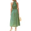imagePRETTYGARDEN Womens Halter Neck Floral Long Maxi Dress Casual Sleeveless Backless Dresses Loose Ruffle Sundress with BeltGreen