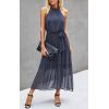 imagePRETTYGARDEN Womens Halter Neck Floral Long Maxi Dress Casual Sleeveless Backless Dresses Loose Ruffle Sundress with BeltPurple Grey
