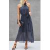 imagePRETTYGARDEN Womens Halter Neck Floral Long Maxi Dress Casual Sleeveless Backless Dresses Loose Ruffle Sundress with BeltPurple Grey
