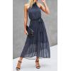 imagePRETTYGARDEN Womens Halter Neck Floral Long Maxi Dress Casual Sleeveless Backless Dresses Loose Ruffle Sundress with BeltPurple Grey