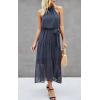 imagePRETTYGARDEN Womens Halter Neck Floral Long Maxi Dress Casual Sleeveless Backless Dresses Loose Ruffle Sundress with BeltPurple Grey