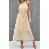 imagePRETTYGARDEN Womens Halter Neck Floral Long Maxi Dress Casual Sleeveless Backless Dresses Loose Ruffle Sundress with BeltSolid Light Yellow