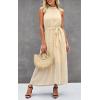 imagePRETTYGARDEN Womens Halter Neck Floral Long Maxi Dress Casual Sleeveless Backless Dresses Loose Ruffle Sundress with BeltSolid Light Yellow