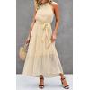 imagePRETTYGARDEN Womens Halter Neck Floral Long Maxi Dress Casual Sleeveless Backless Dresses Loose Ruffle Sundress with BeltSolid Light Yellow