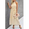 imagePRETTYGARDEN Womens Halter Neck Floral Long Maxi Dress Casual Sleeveless Backless Dresses Loose Ruffle Sundress with BeltSolid Light Yellow
