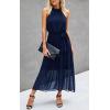 imagePRETTYGARDEN Womens Halter Neck Floral Long Maxi Dress Casual Sleeveless Backless Dresses Loose Ruffle Sundress with BeltSolid Navy