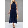 imagePRETTYGARDEN Womens Halter Neck Floral Long Maxi Dress Casual Sleeveless Backless Dresses Loose Ruffle Sundress with BeltSolid Navy