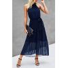 imagePRETTYGARDEN Womens Halter Neck Floral Long Maxi Dress Casual Sleeveless Backless Dresses Loose Ruffle Sundress with BeltSolid Navy